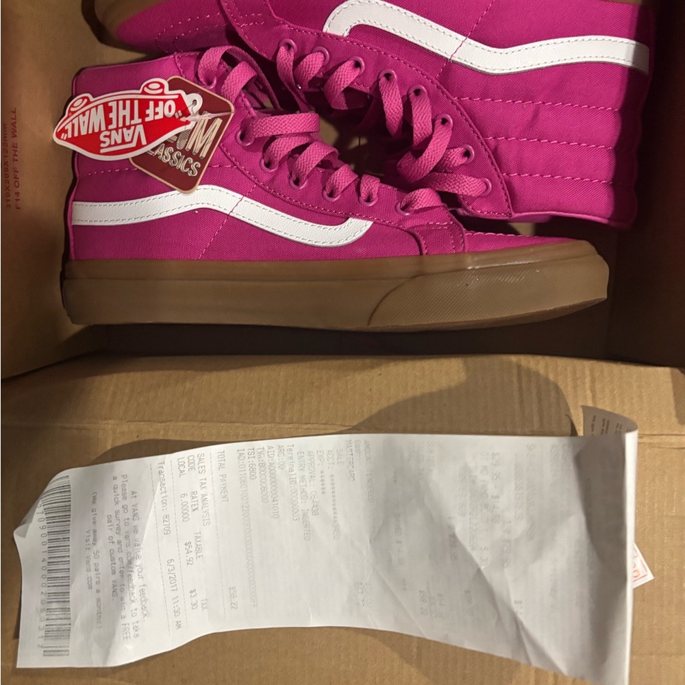 Vans Magenta High-Top Sneakers with White Stripe